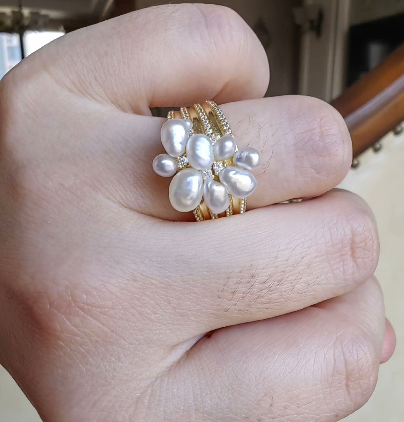 Keshi South White Seapearl Ring