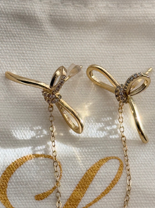 Gold Bowknot Natural Water droplets Pearl Earrings