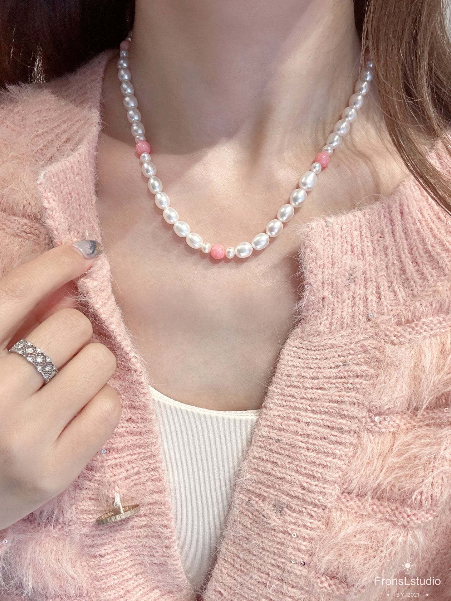 Pink crystal pearl set