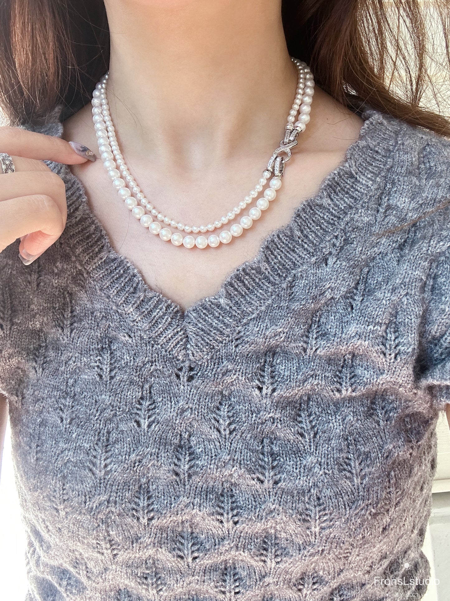 Gradient Double layer Pearl Necklace