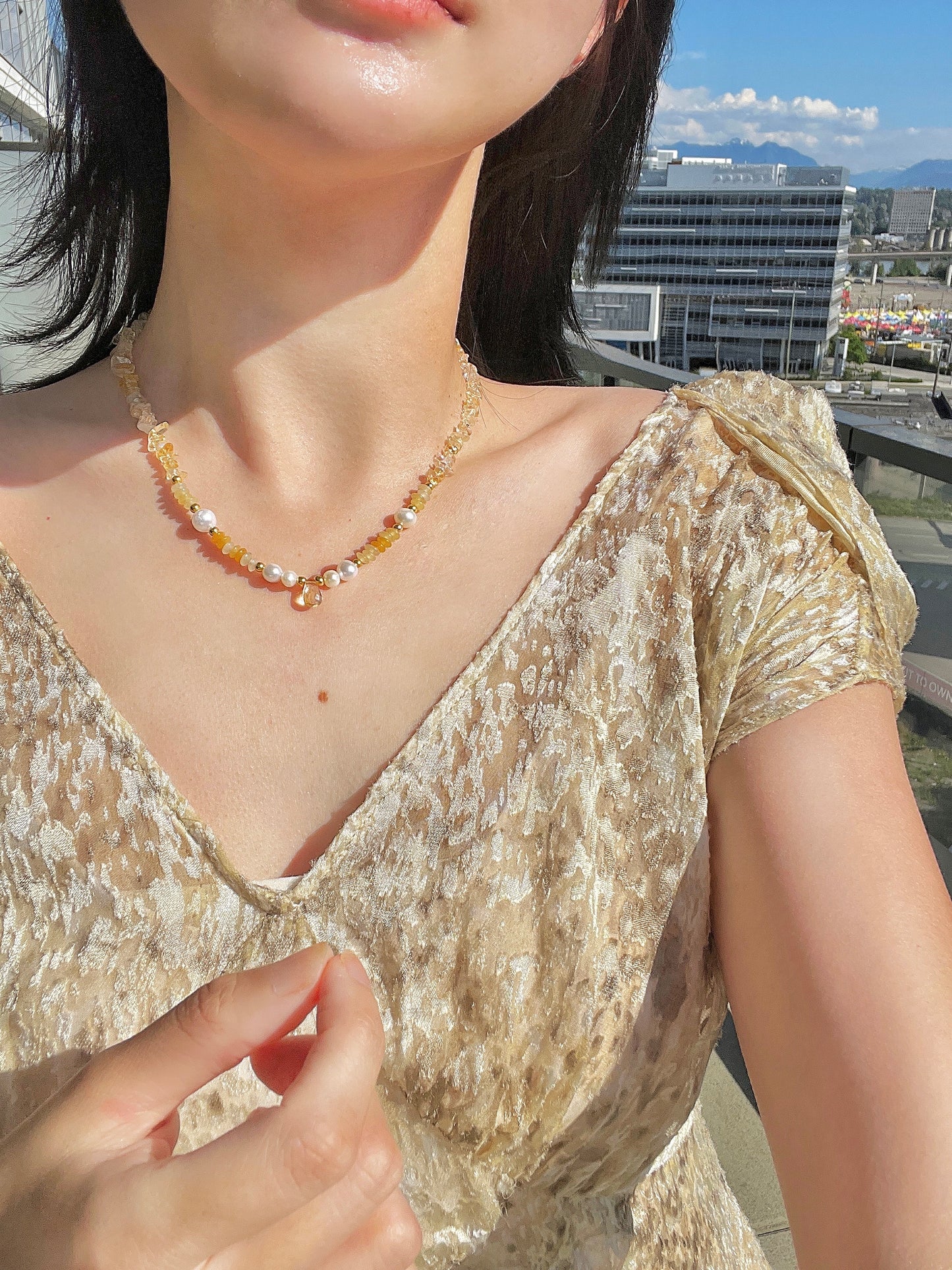 Citrine Pearl Necklace