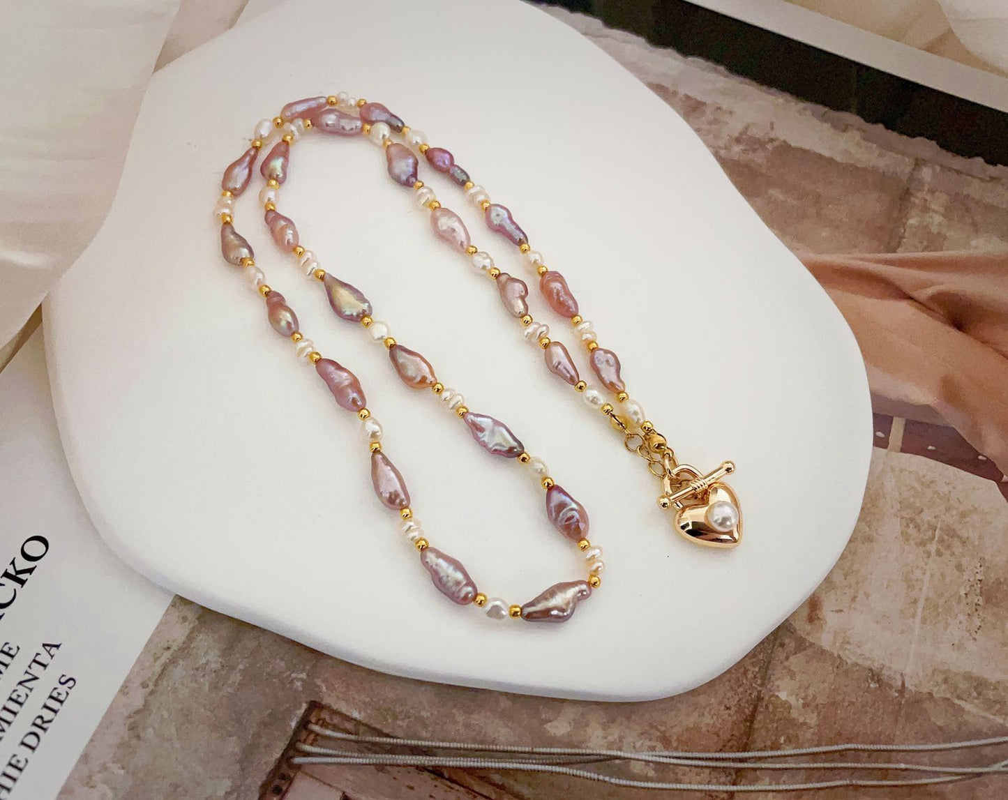 Purple Biwa Pearl Necklace