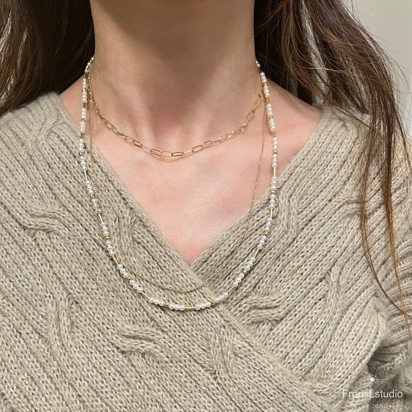 18k solid gold Layered necklace