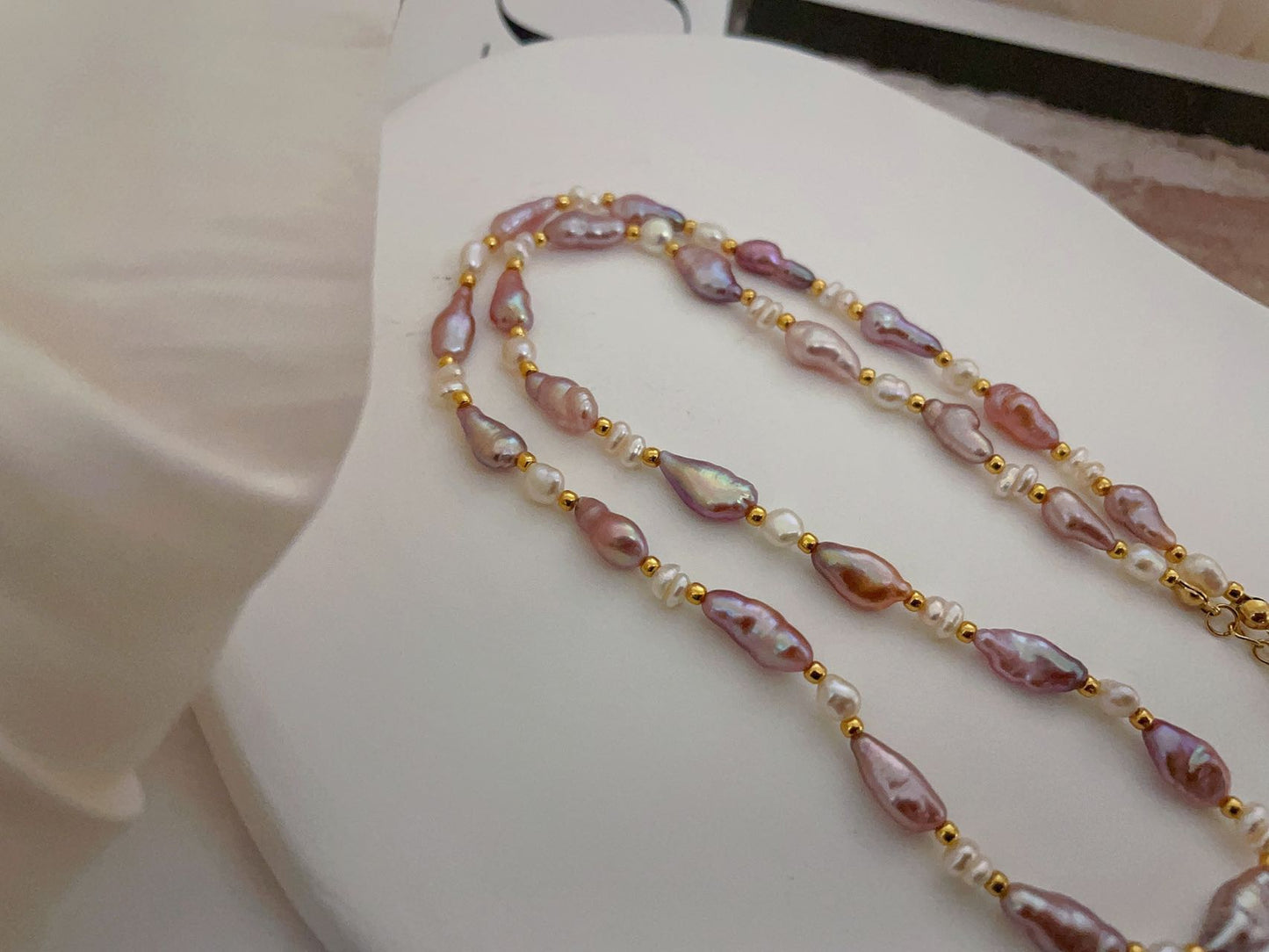 Purple Biwa Pearl Necklace