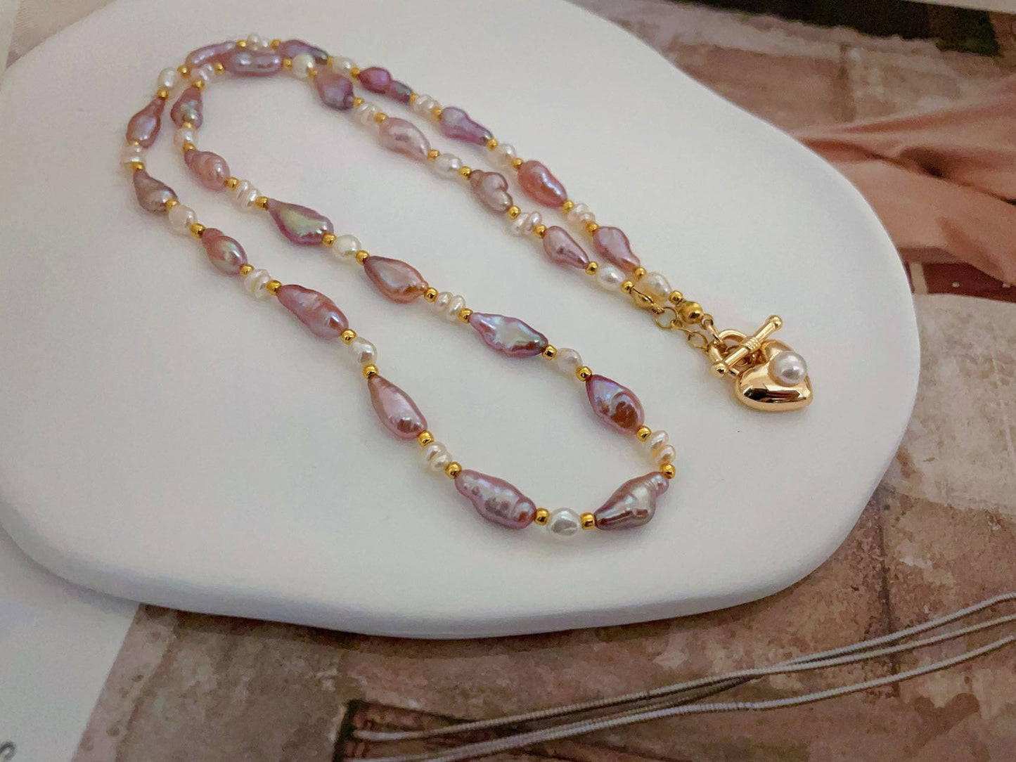 Purple Biwa Pearl Necklace